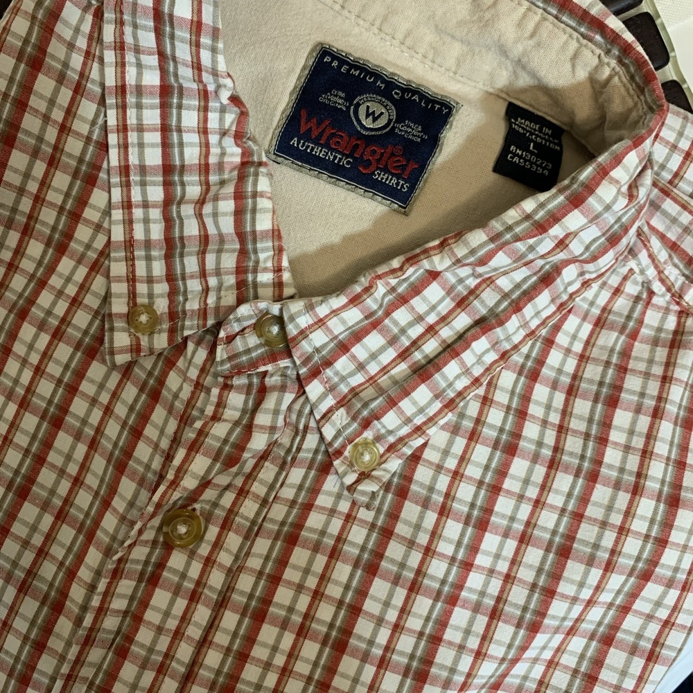 Wrangler Wrancher Shirt Mens Large Red Plaid Button Western S/S‎ Cowboy Pocket